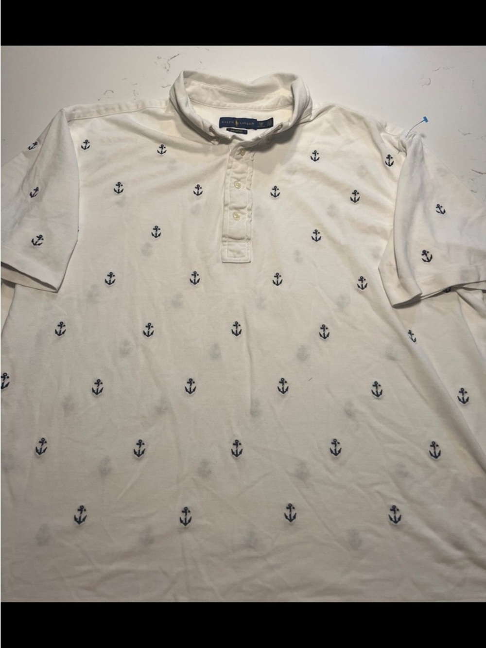 Ralph Lauren White Polo Shirt with Navy Anchor Embroidery 2XB